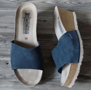 Mephisto Lise Slide Wedge Sandals Navy Women's Size 39 US 9